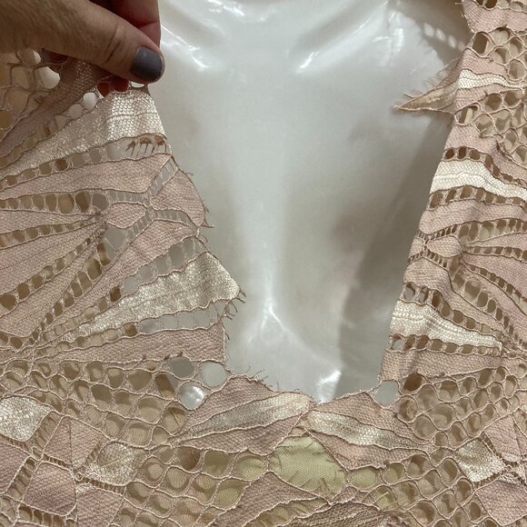 Free People Deco Lace Mini Dress Fairycore Bell Sleeve Ivory Combo Lined Size 4 - Picture 12 of 12